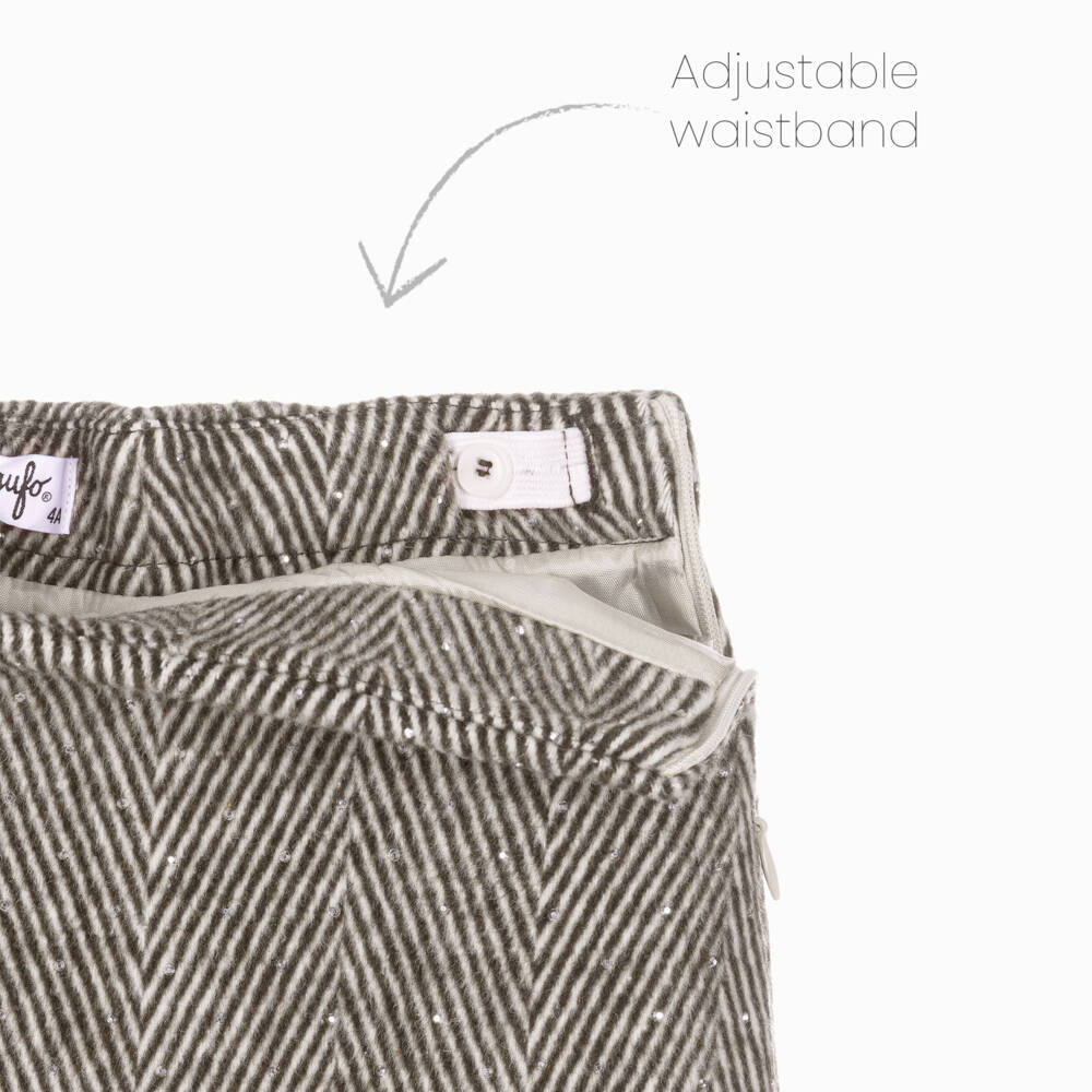 Il Gufo-Girls Brown Herringbone Felted Skirt with Sparkly Studs | Childrensalon