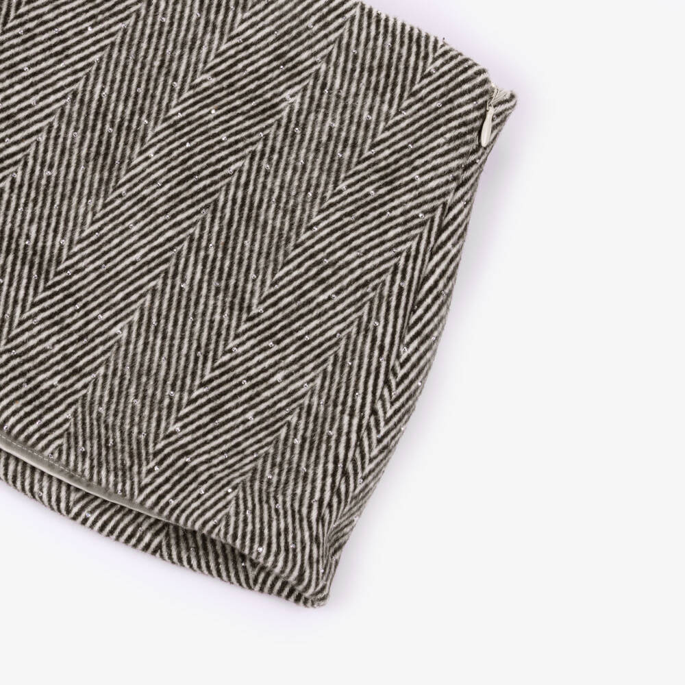 Il Gufo-Girls Brown Herringbone Felted Skirt with Sparkly Studs | Childrensalon