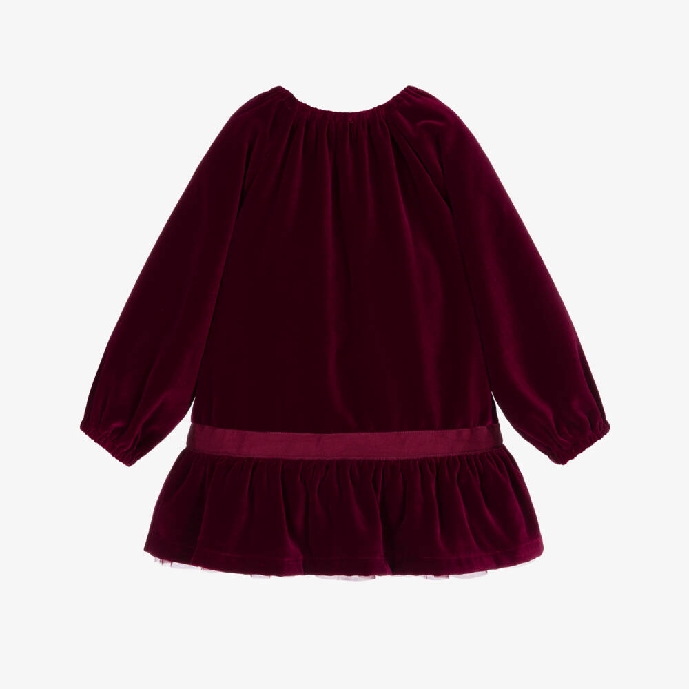 Il Gufo-Girls Burgundy Red Dress with Grosgrain Bow | Childrensalon
