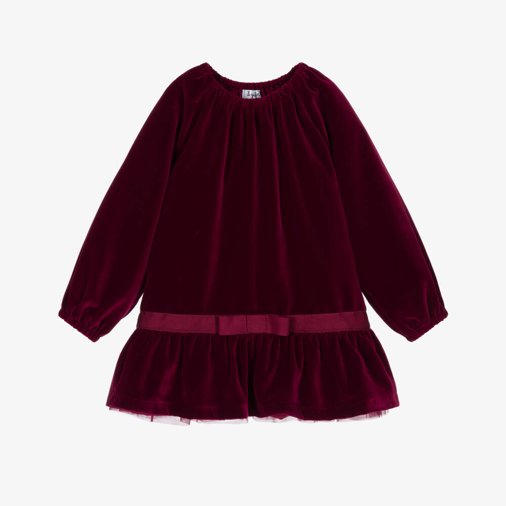 Il Gufo-Girls Burgundy Red Dress with Grosgrain Bow | Childrensalon
