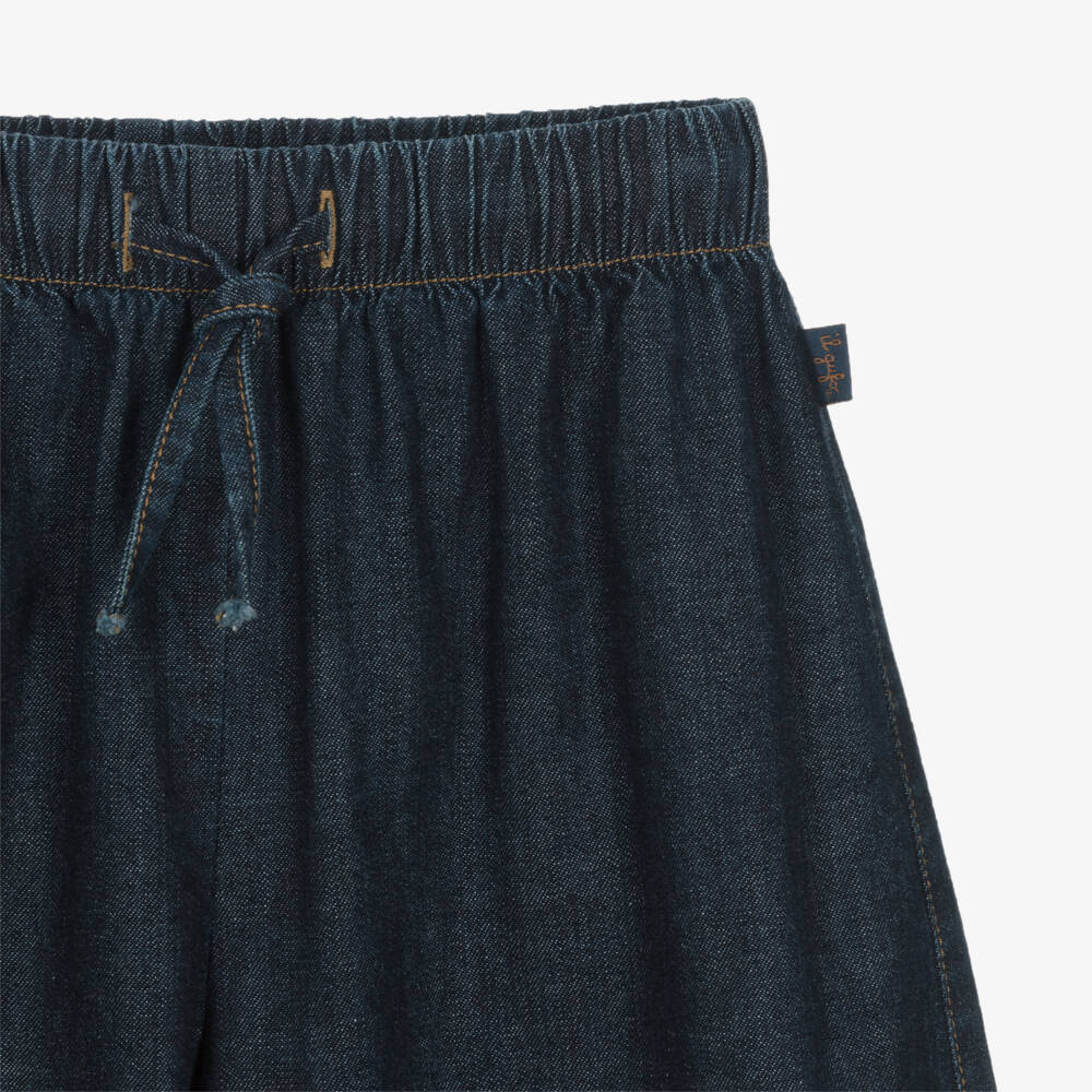Il Gufo-Girls Dark Blue Wide-Leg Cropped Denim Trousers | Childrensalon