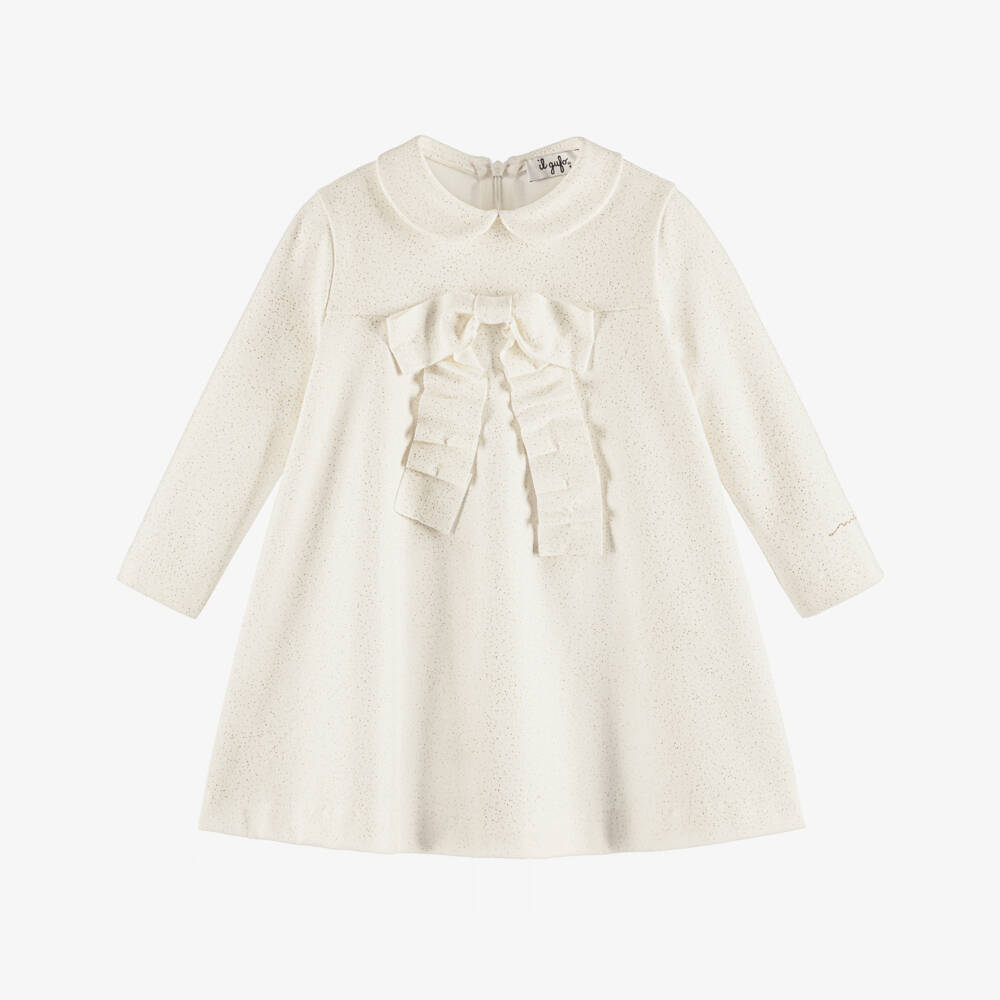 Il Gufo-Girls Glittery Milano Jersey Dress in Ivory | Childrensalon