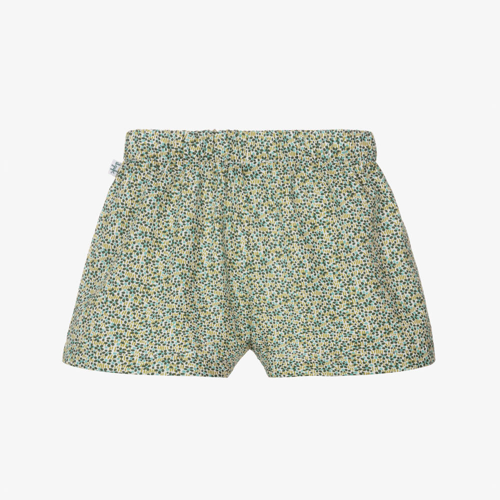Il Gufo-Girls Green Liberty Print Cotton Shorts | Childrensalon