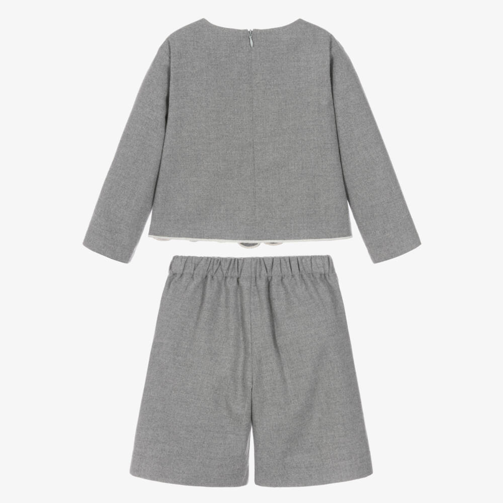 Il Gufo-Girls Grey Flower Shorts Set | Childrensalon