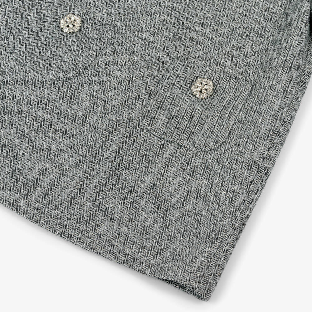 Il Gufo-Girls Grey Sparkly Tweed Dress with Diamanté Pockets | Childrensalon