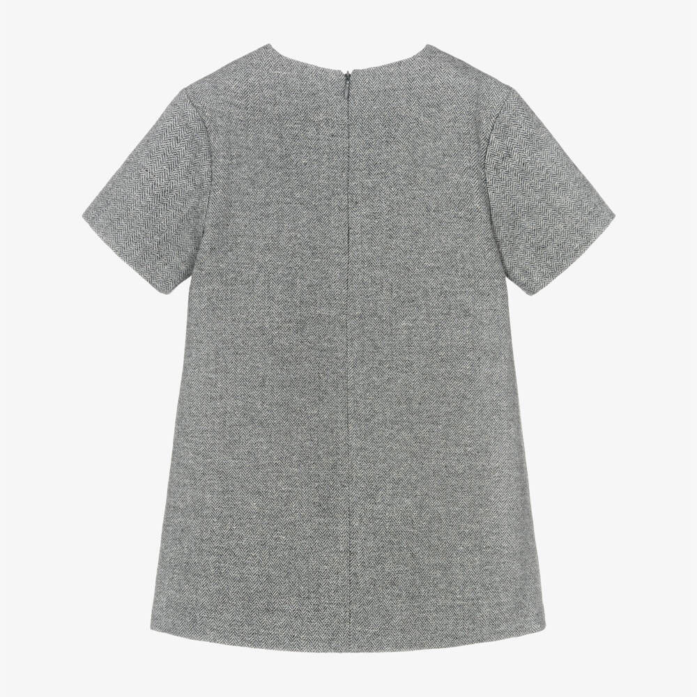Il Gufo-Girls Grey Sparkly Tweed Dress with Diamanté Pockets | Childrensalon
