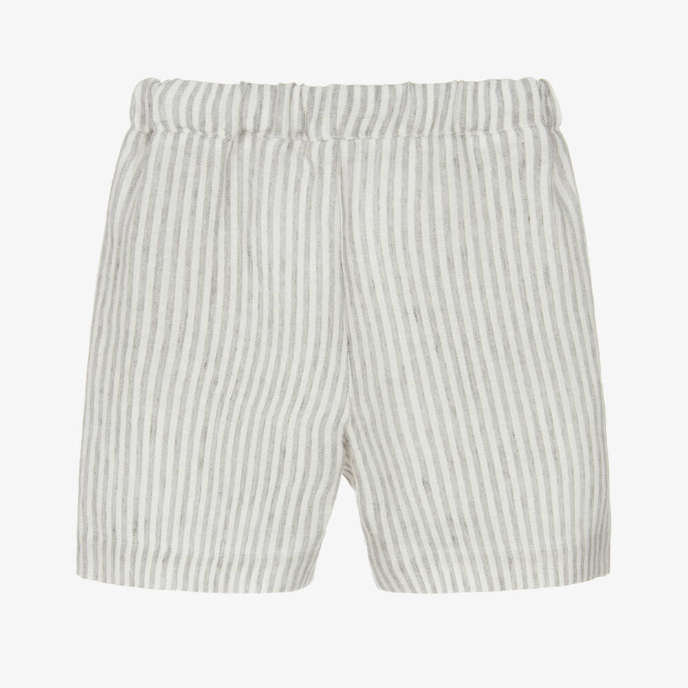 Il Gufo-Girls Grey Striped Linen Bermuda Shorts | Childrensalon