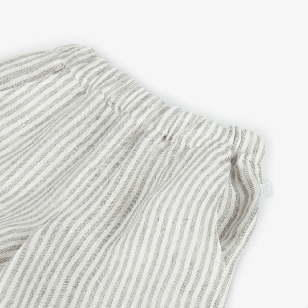 Il Gufo-Girls Grey Striped Linen Bermuda Shorts | Childrensalon