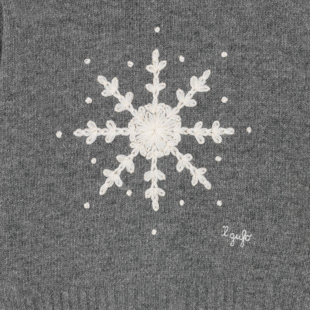 Il Gufo-Girls Grey Wool Knit Snowflake Sweater | Childrensalon