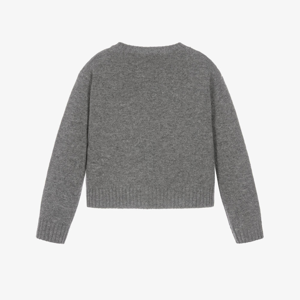 Il Gufo-Girls Grey Wool Knit Snowflake Sweater | Childrensalon