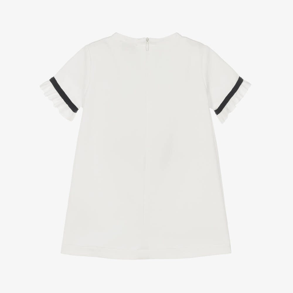 Il Gufo-Girls Ivory Jersey Dress with Black Ribbon Bow | Childrensalon