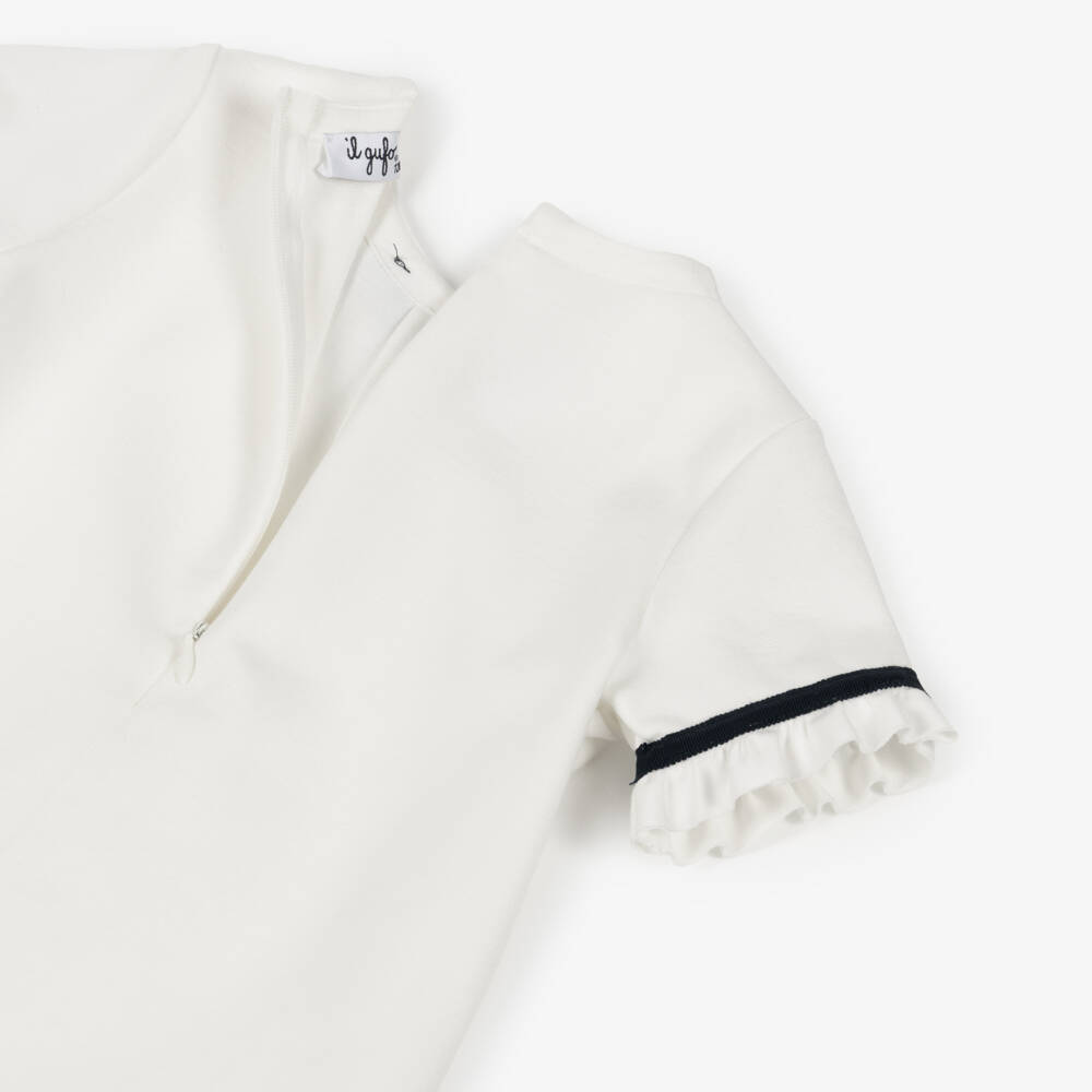 Il Gufo-Girls Ivory Jersey Dress with Black Ribbon Bow | Childrensalon