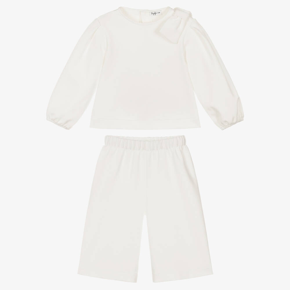 Il Gufo-Girls Ivory Milano Jersey Trouser Set with Bow | Childrensalon