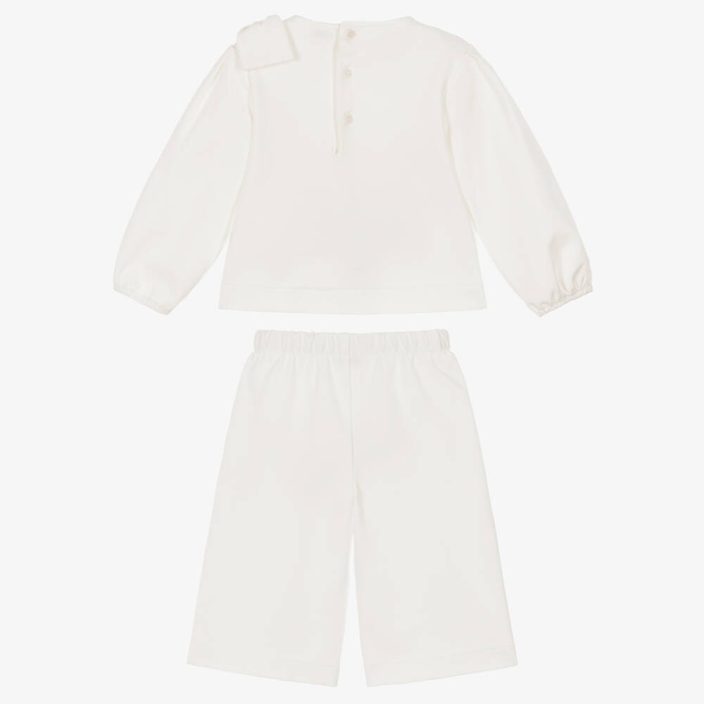 Il Gufo-Girls Ivory Milano Jersey Trouser Set with Bow | Childrensalon