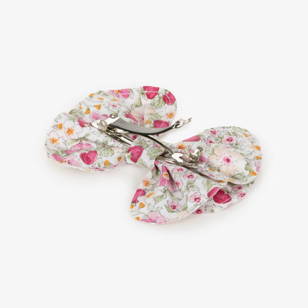 Il Gufo-Girls Ivory & Pink Floral Strawberry Print Hair Clip (10cm) | Childrensalon