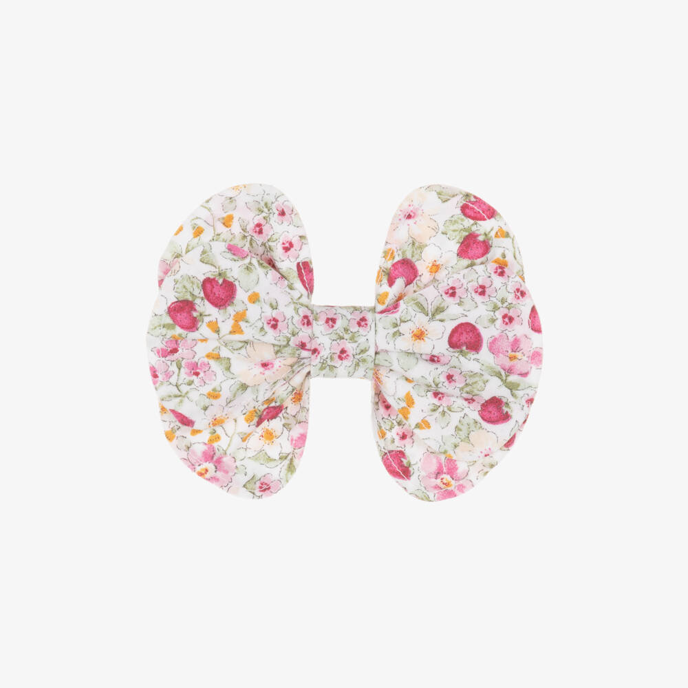 Il Gufo-Girls Ivory & Pink Floral Strawberry Print Hair Clip (10cm) | Childrensalon