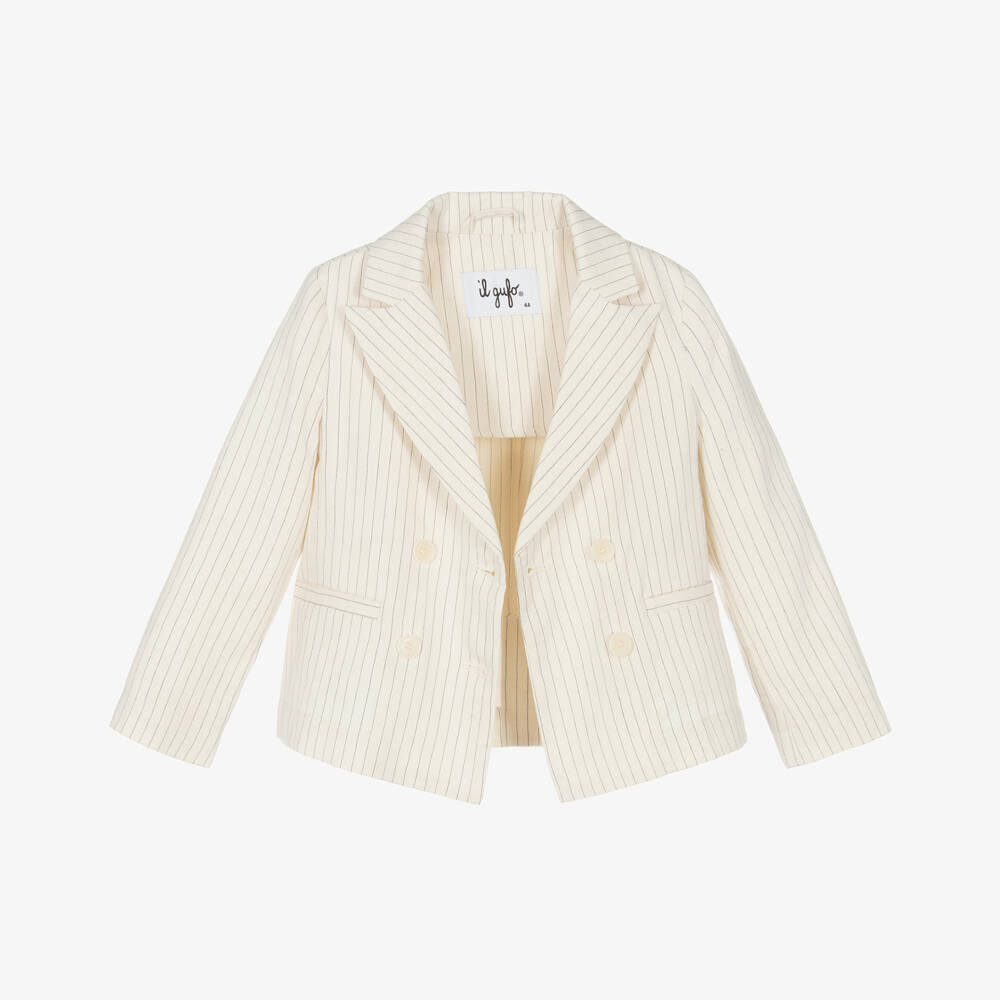 Il Gufo-Girls Ivory Pinstripe Blazer | Childrensalon