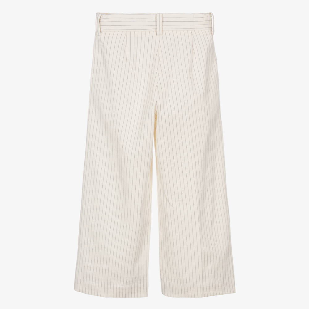 Il Gufo-Girls Ivory Pinstripe Wide Leg Trousers | Childrensalon