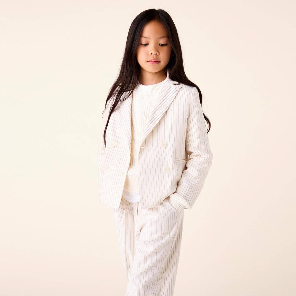 Il Gufo-Girls Ivory Pinstripe Wide Leg Trousers | Childrensalon