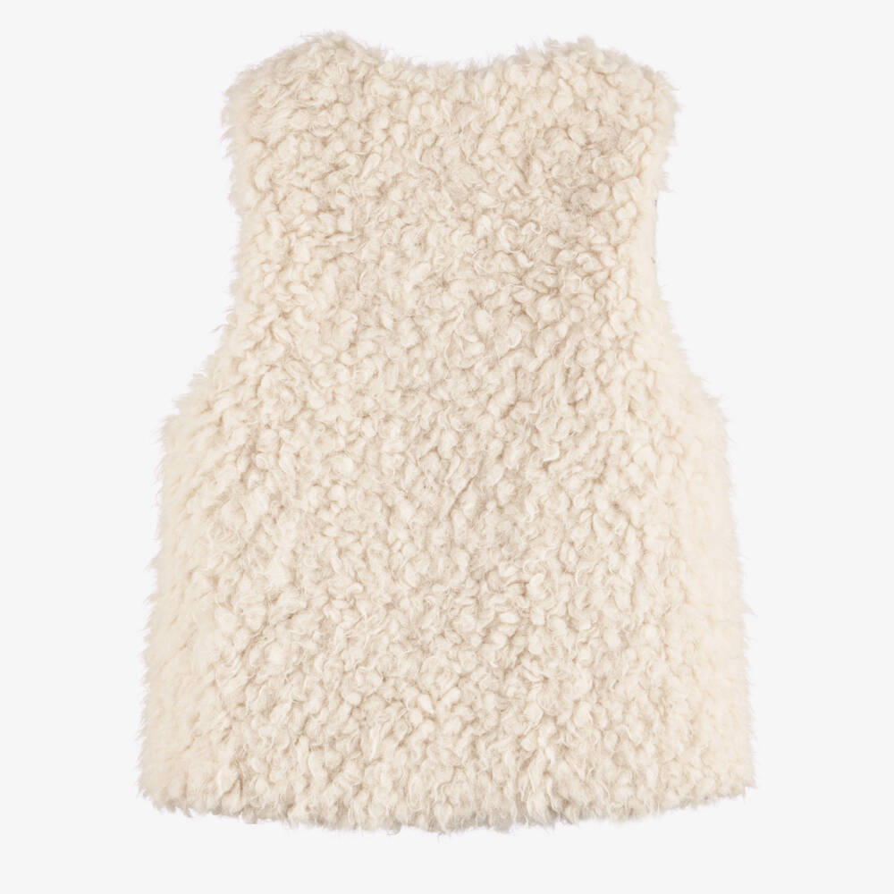Il Gufo-Girls Ivory Sherpa Fleece Gilet | Childrensalon