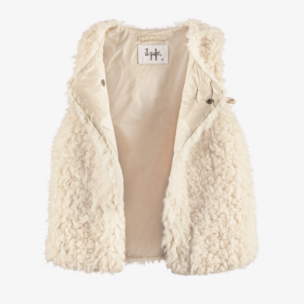 Il Gufo-Girls Ivory Sherpa Fleece Gilet | Childrensalon