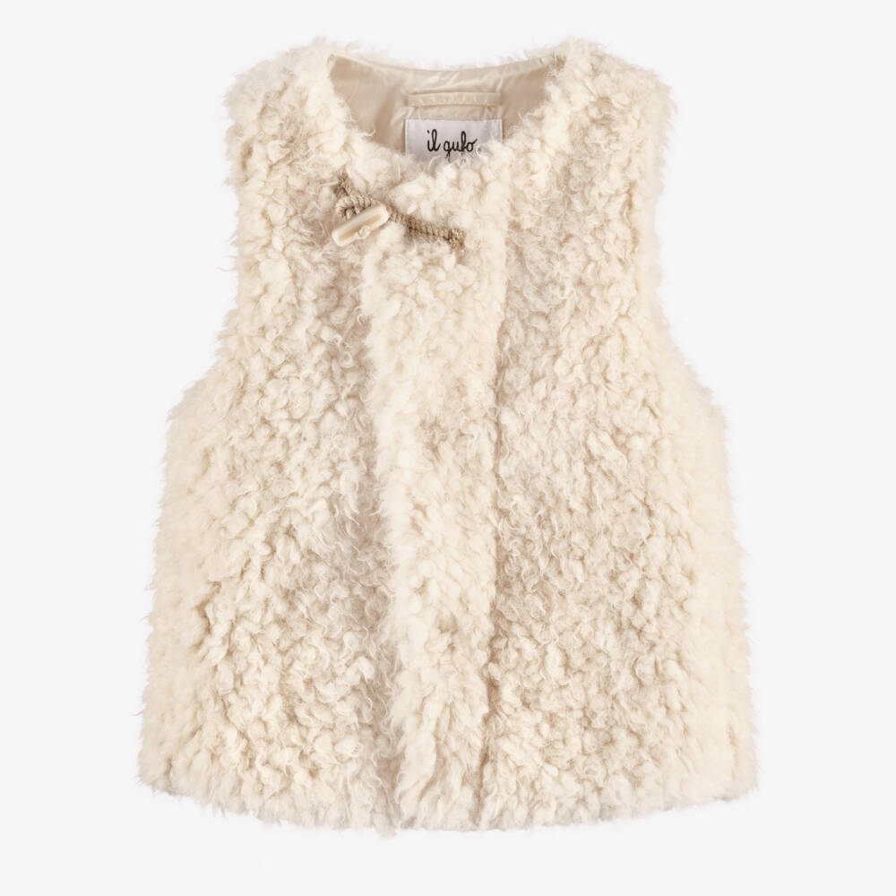 Il Gufo-Girls Ivory Sherpa Fleece Gilet | Childrensalon