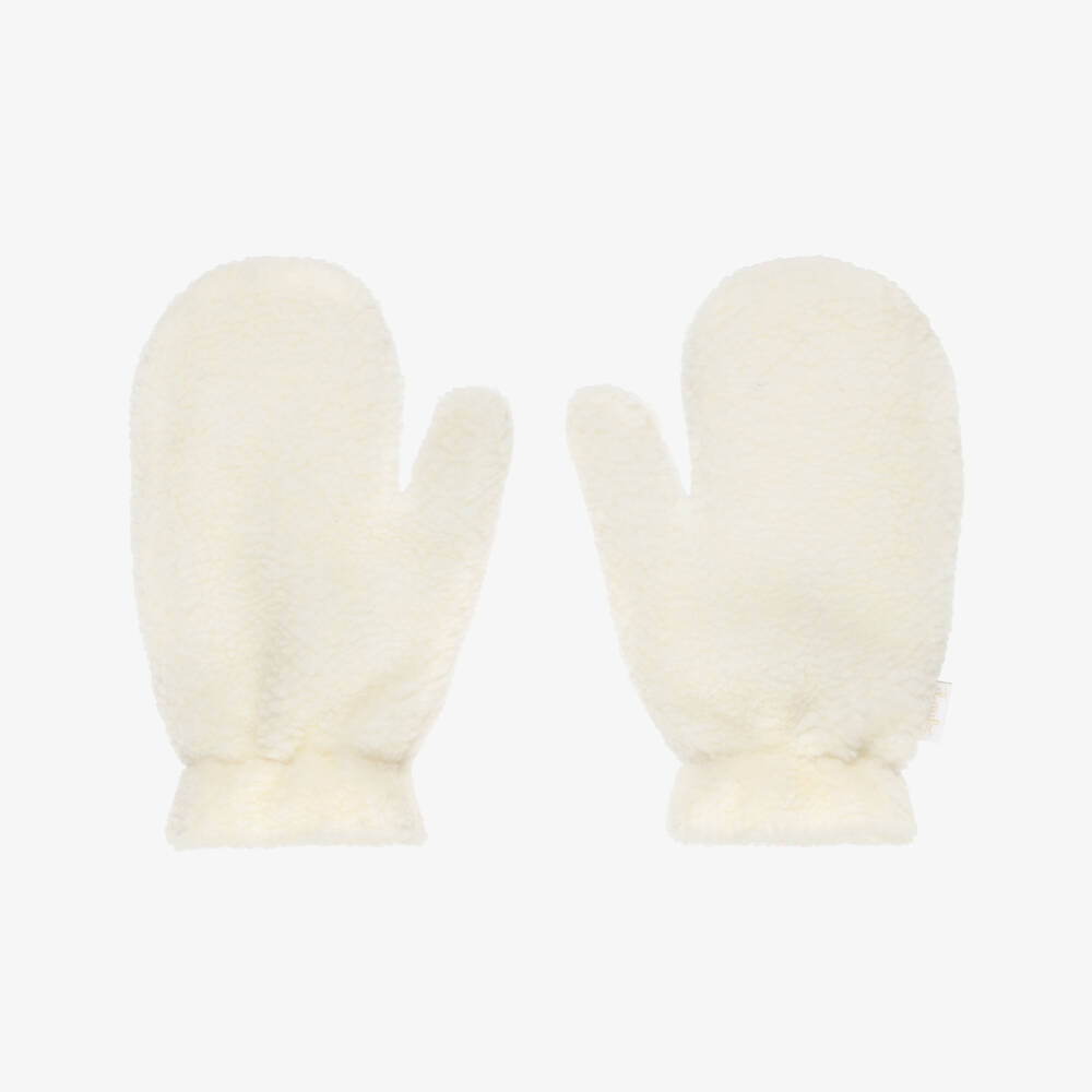 Il Gufo-Girls Ivory Sherpa Fleece Mittens | Childrensalon