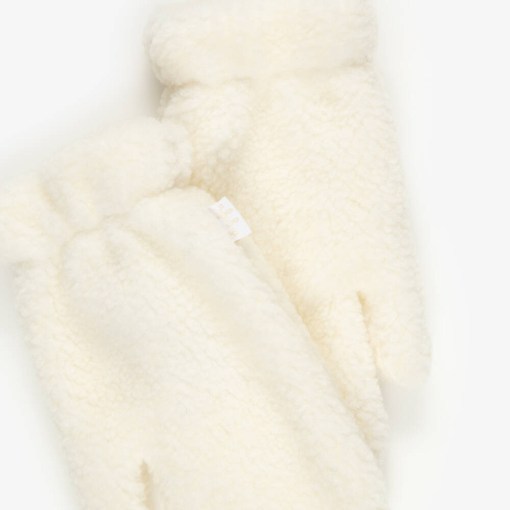 Il Gufo-Girls Ivory Sherpa Fleece Mittens | Childrensalon