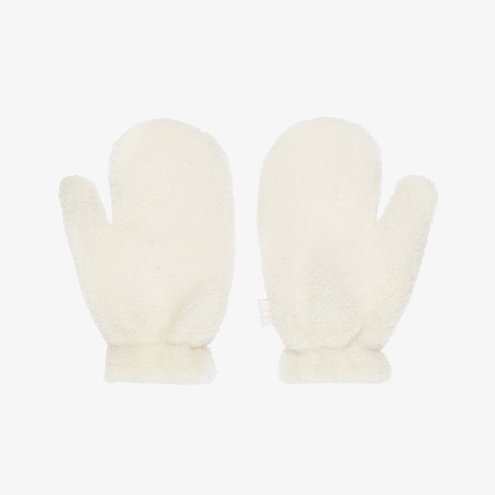 Il Gufo-Girls Ivory Sherpa Fleece Mittens | Childrensalon