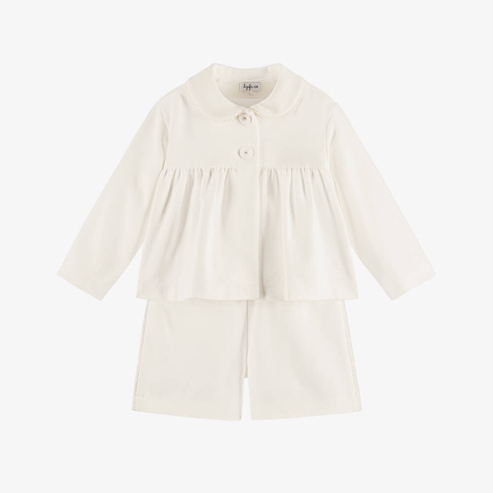 Il Gufo-Girls Ivory Shorts Set in Milano Jersey | Childrensalon