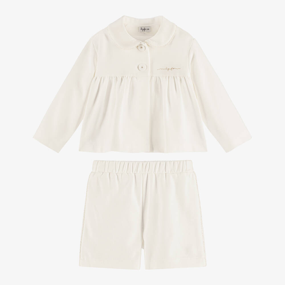 Il Gufo-Girls Ivory Shorts Set in Milano Jersey | Childrensalon