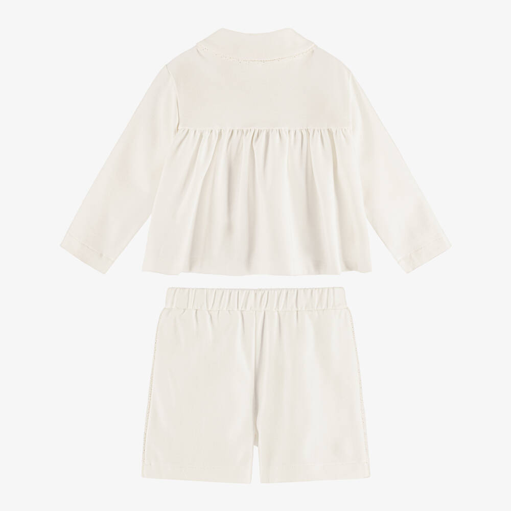 Il Gufo-Girls Ivory Shorts Set in Milano Jersey | Childrensalon