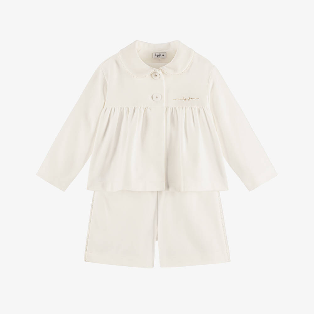 Il Gufo-Girls Ivory Shorts Set in Milano Jersey | Childrensalon