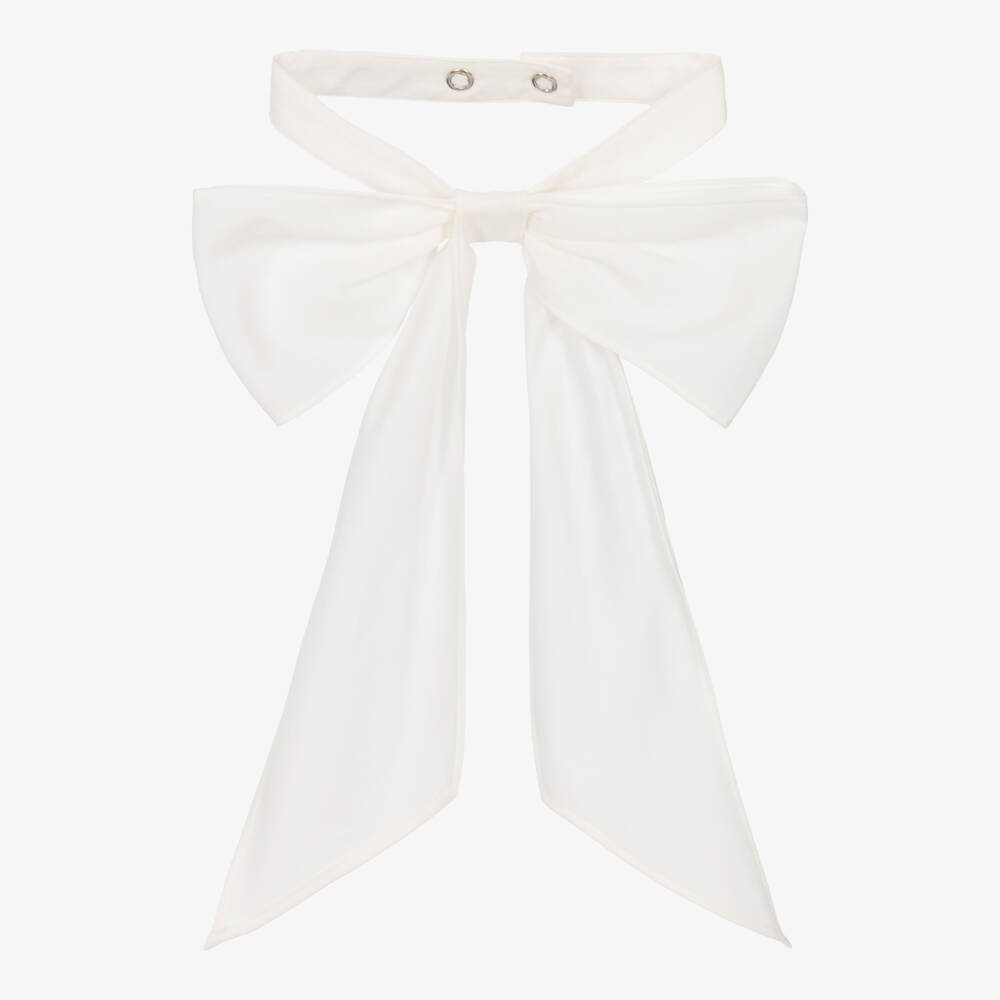 Il Gufo-Girls Ivory Twill Blouse with Detachable Neck Bow | Childrensalon