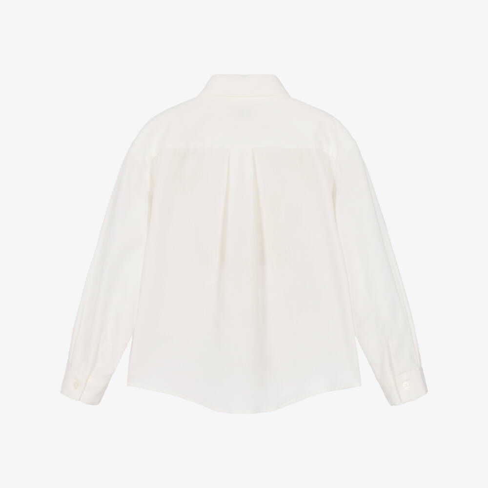 Il Gufo-Girls Ivory Twill Blouse with Detachable Neck Bow | Childrensalon