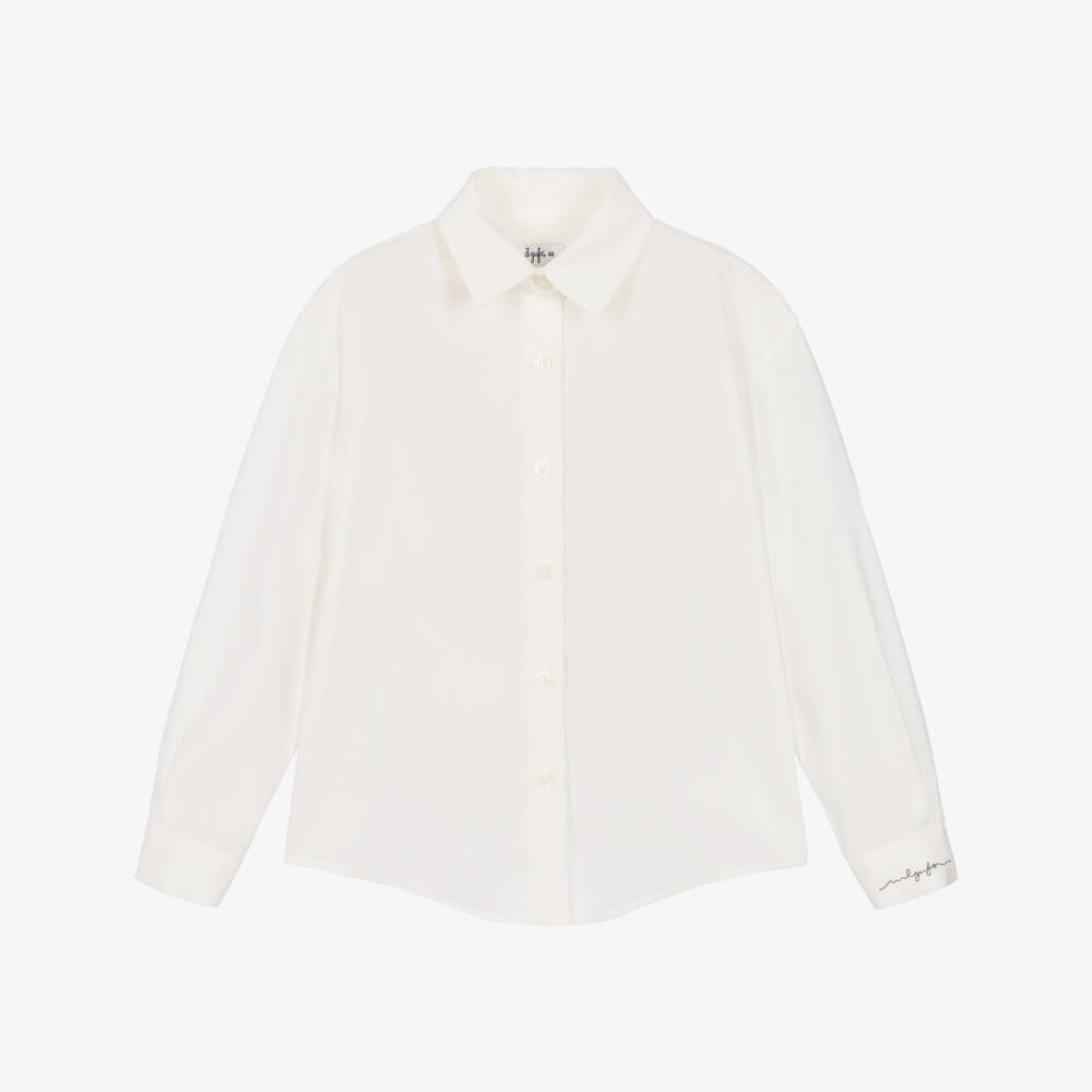 Il Gufo-Girls Ivory Twill Blouse with Detachable Neck Bow | Childrensalon