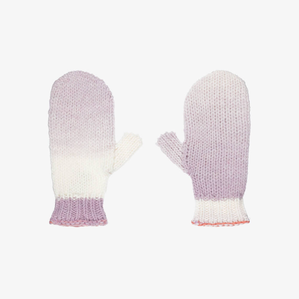 Il Gufo-Girls Lilac & Ivory Ombré Knitted Mittens | Childrensalon