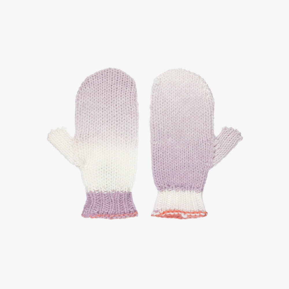 Il Gufo-Girls Lilac & Ivory Ombré Knitted Mittens | Childrensalon