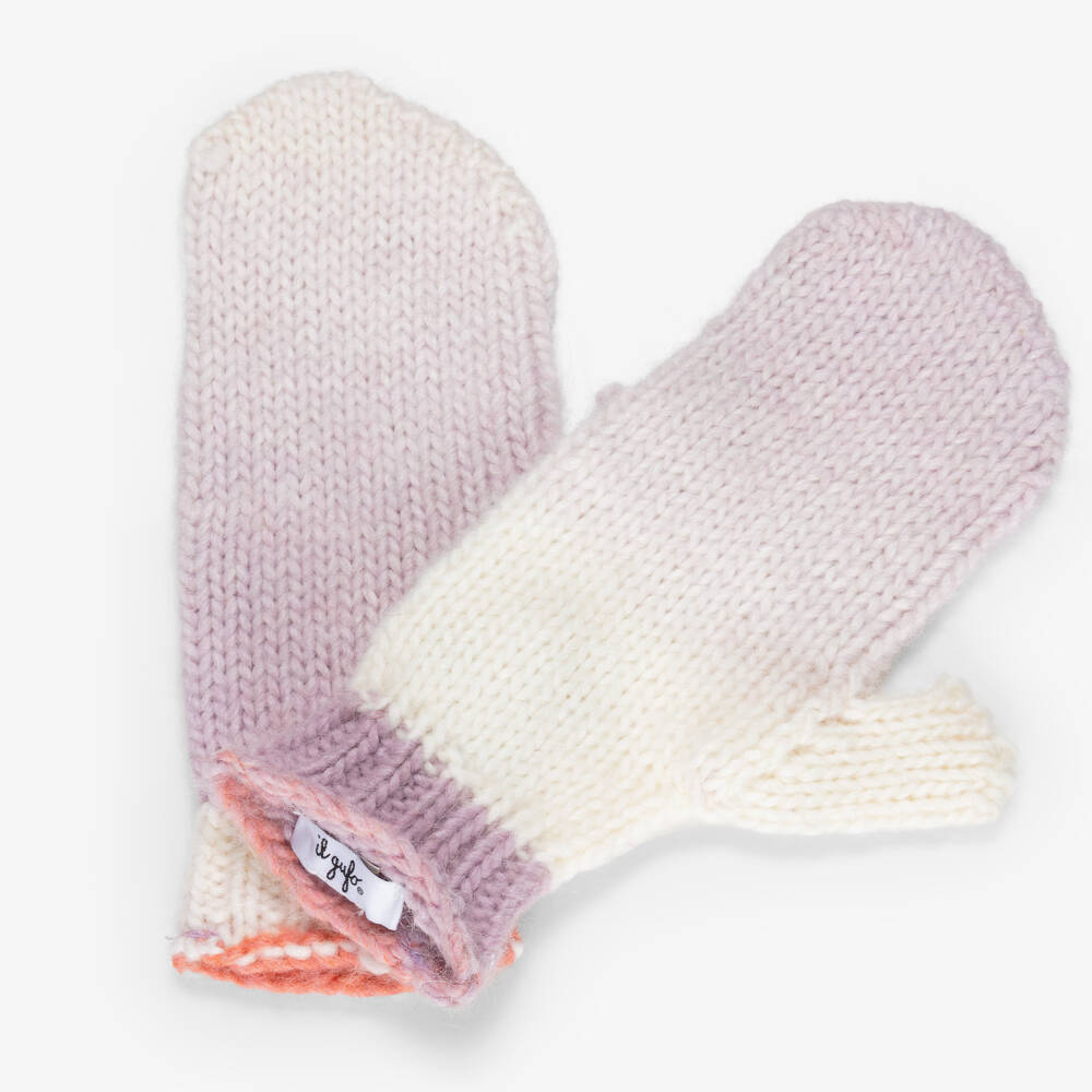Il Gufo-Girls Lilac & Ivory Ombré Knitted Mittens | Childrensalon