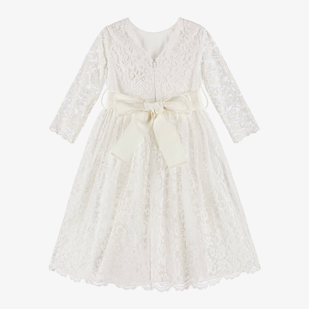 Il Gufo-Платье белое из хлопкового кружева с поясом из гросгрейна для девочек | Childrensalon