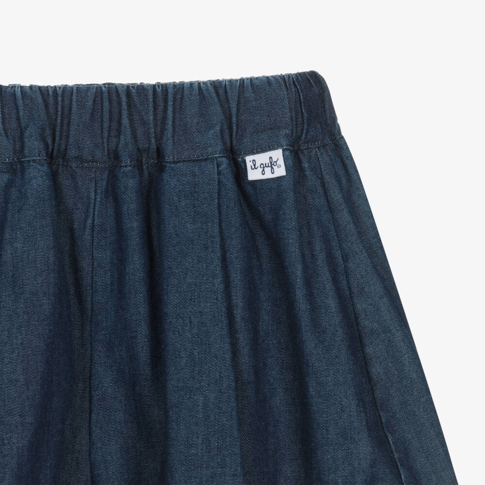 Il Gufo-Girls Navy Blue Cotton Chambray Shorts | Childrensalon