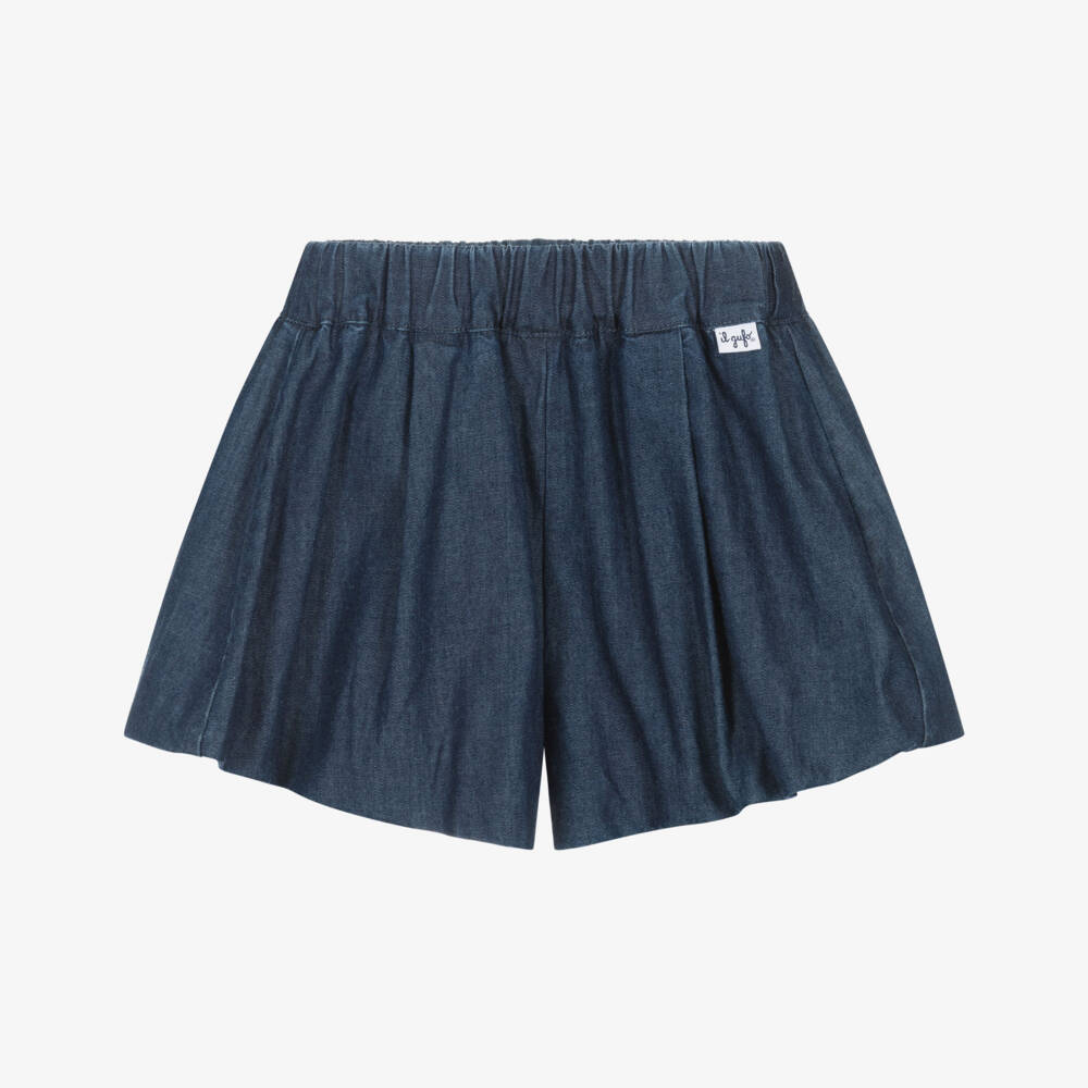 Il Gufo-Girls Navy Blue Cotton Chambray Shorts | Childrensalon