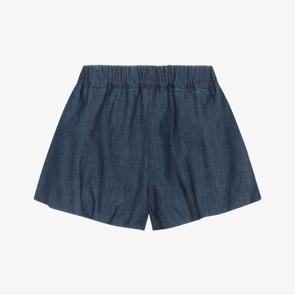 Il Gufo-Girls Navy Blue Cotton Chambray Shorts | Childrensalon