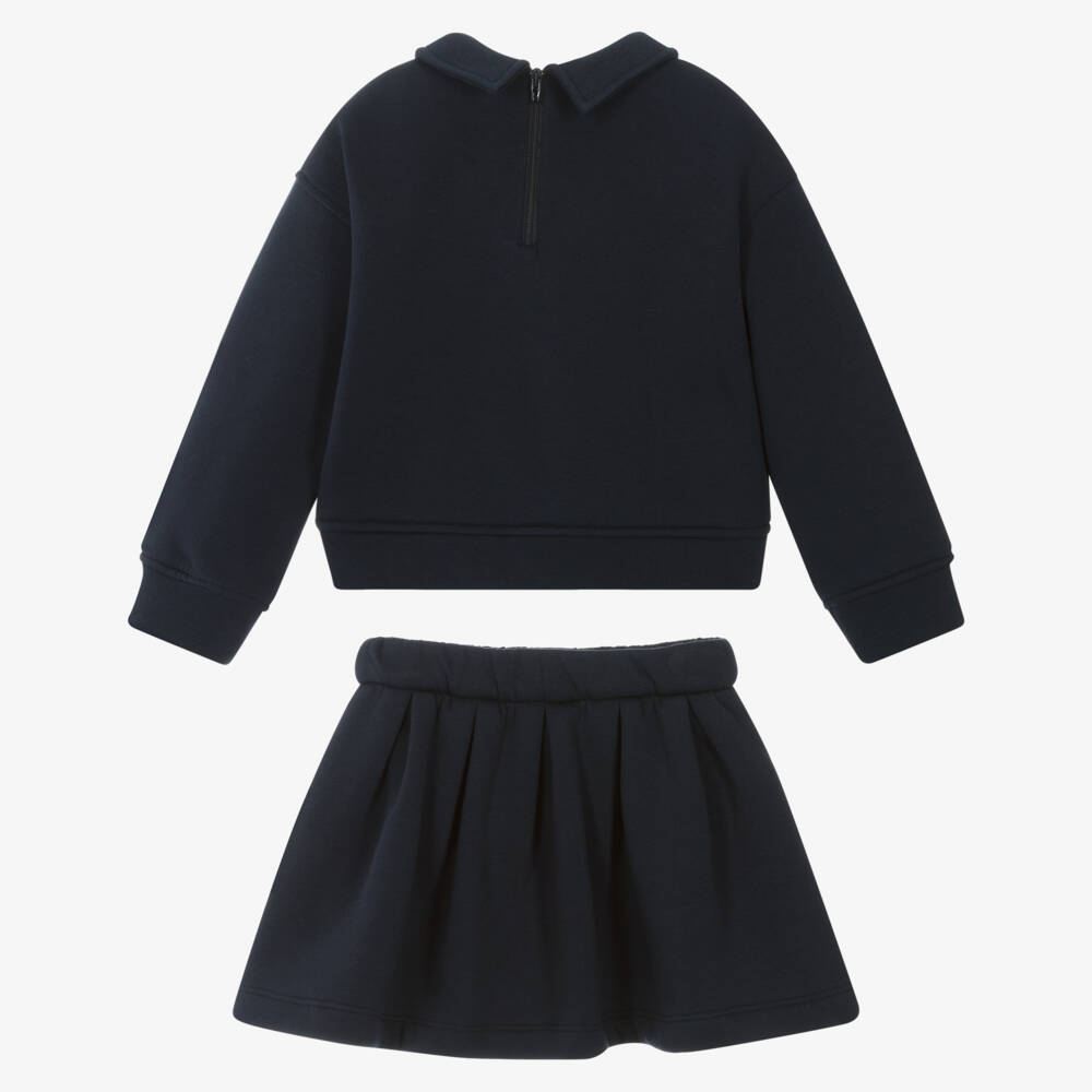 Il Gufo-Girls Navy Blue Jersey Skirt Set | Childrensalon