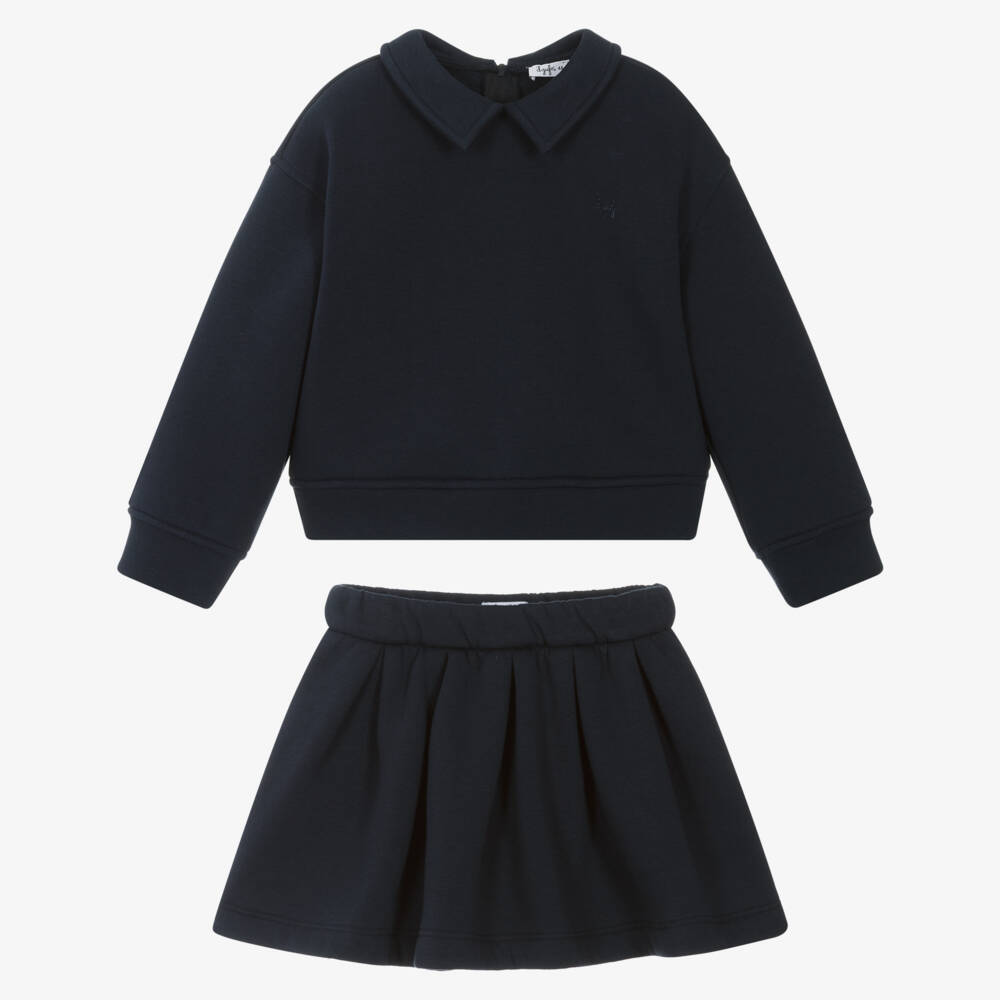 Il Gufo-Girls Navy Blue Jersey Skirt Set | Childrensalon