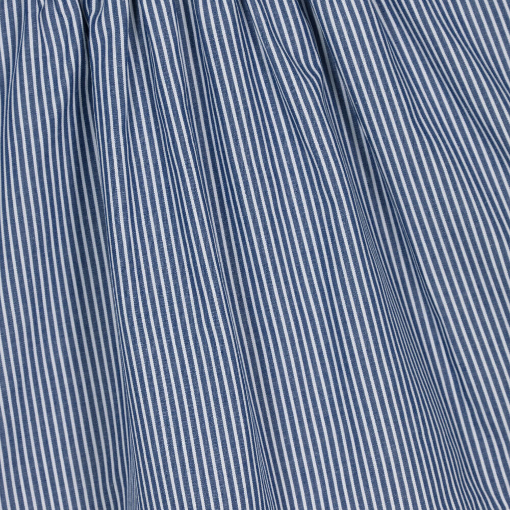 Il Gufo-Girls Navy Blue Striped Cotton Dress with Floral Detail | Childrensalon