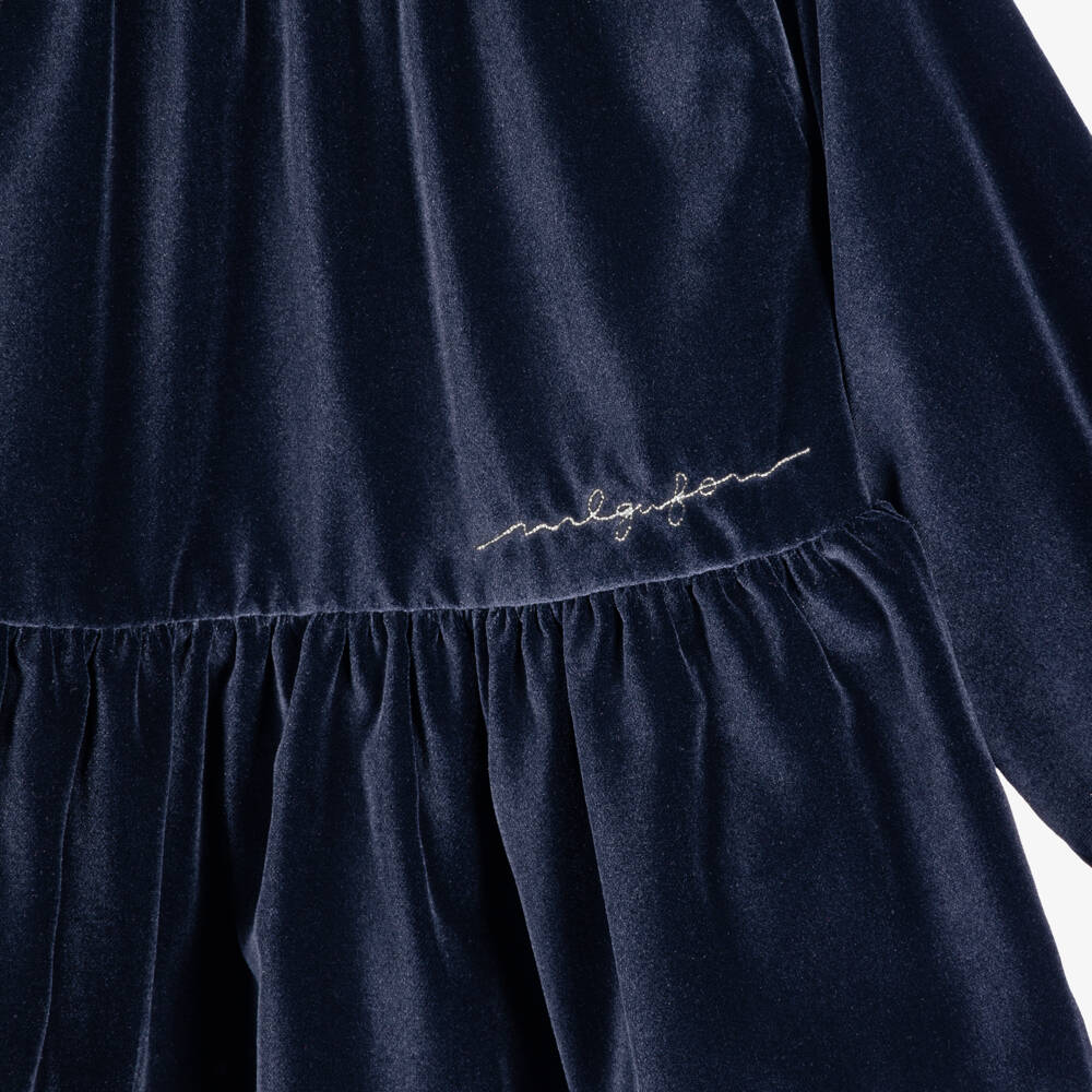 Il Gufo-Girls Navy Blue Velvet Trouser Set | Childrensalon