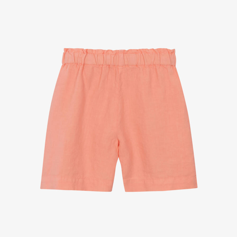 Il Gufo-Girls Orange Lightweight Linen Shorts | Childrensalon