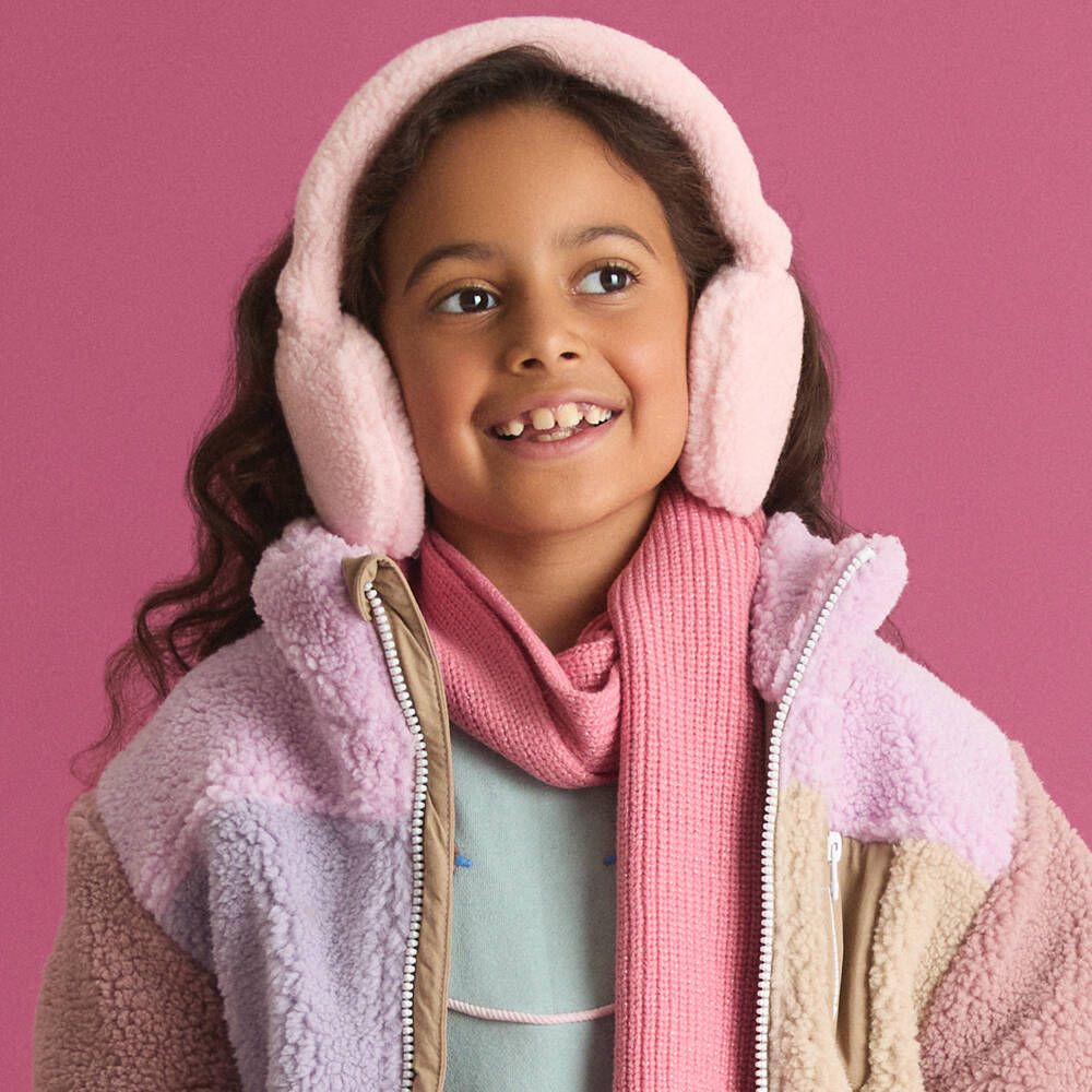 Il Gufo-Girls Pale Pink Sherpa Fleece Earmuffs | Childrensalon