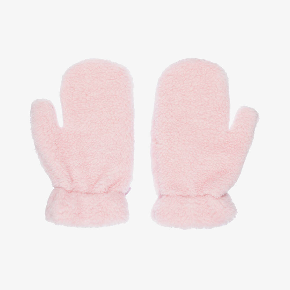 Il Gufo-Girls Pale Pink Sherpa Fleece Mittens | Childrensalon